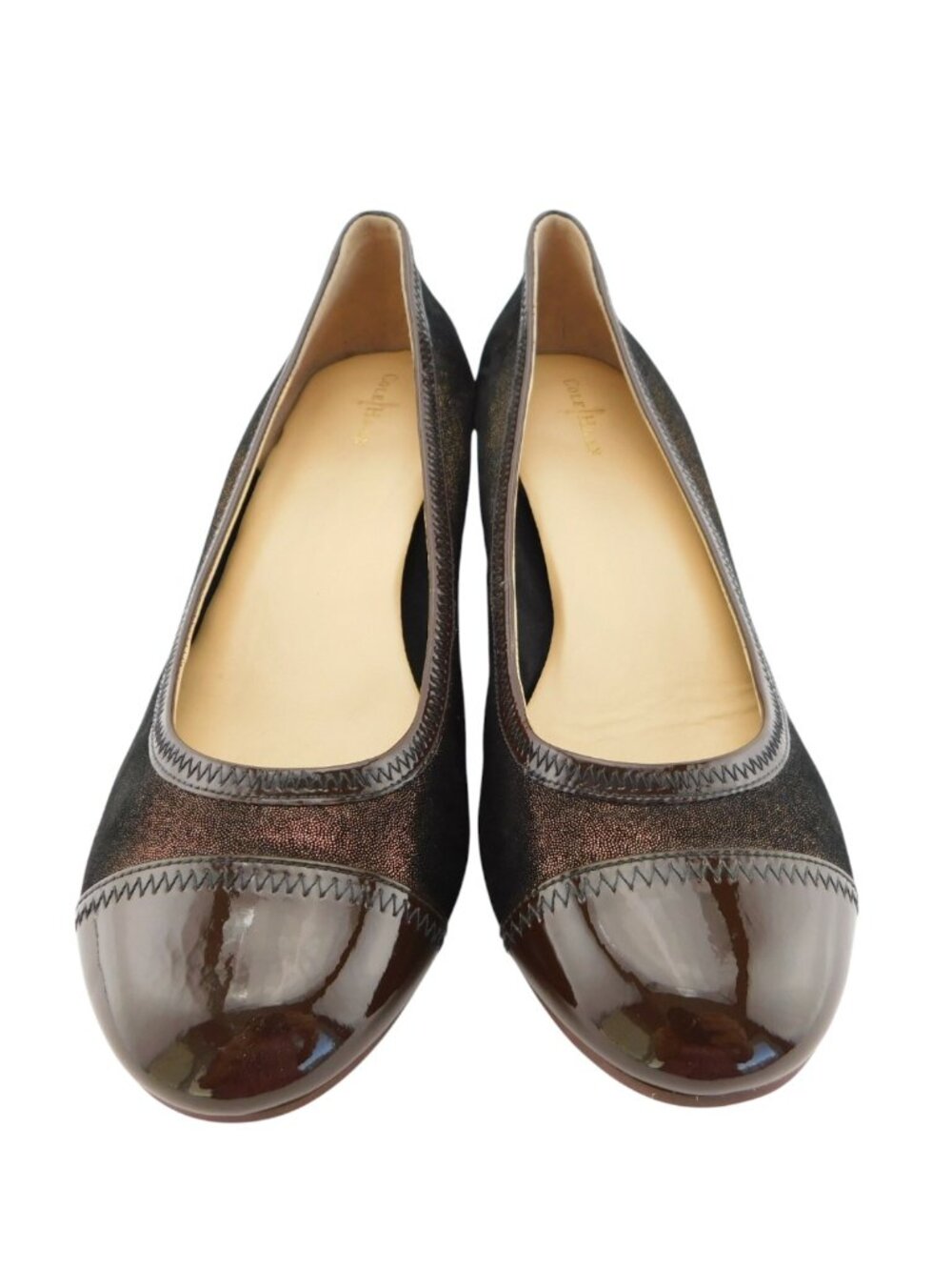 COLE HAAN Nike Air Bronze Brown Shimmer Leather Cap Toe Ballet Wedge Pumps 11